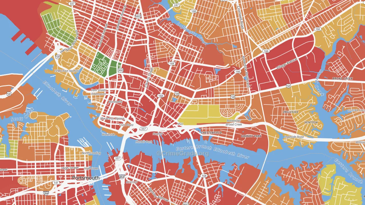 Central Brambleton, Norfolk, VA Map of Vandalism Rates