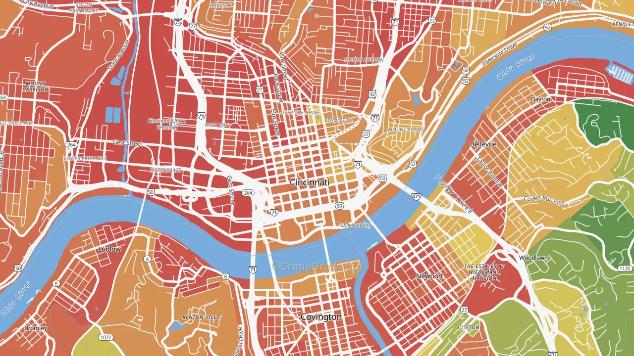 Central Business District, Cincinnati, OH Map of Vandalism Rates
