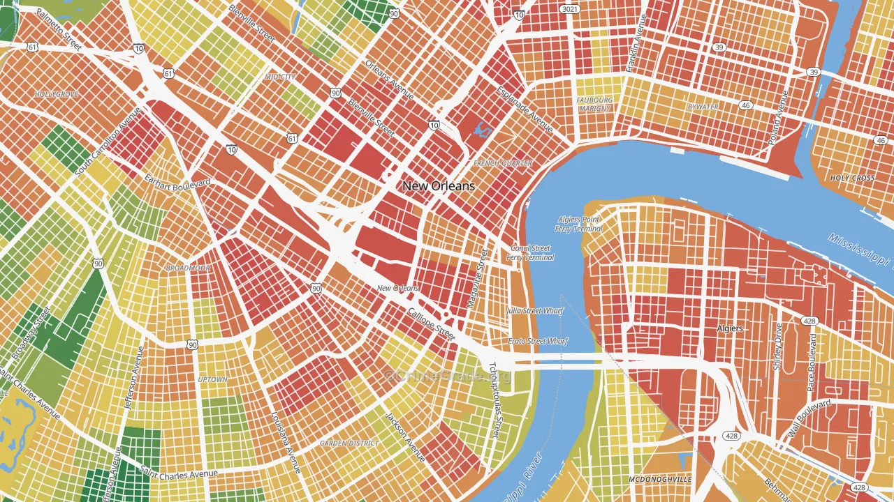 Central Business District, New Orleans, LA Map of Vandalism Rates