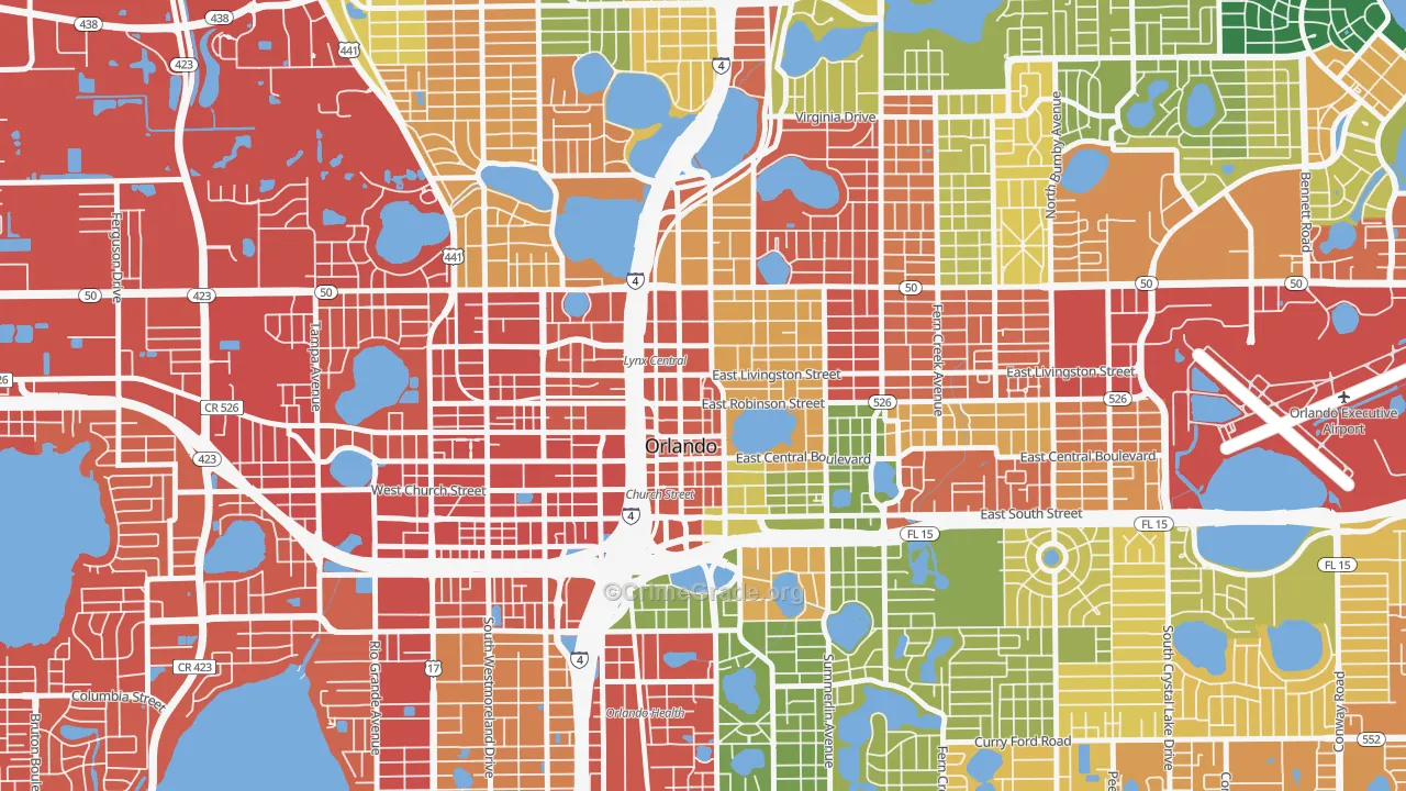 Central Business District, Orlando, FL Map of Vandalism Rates
