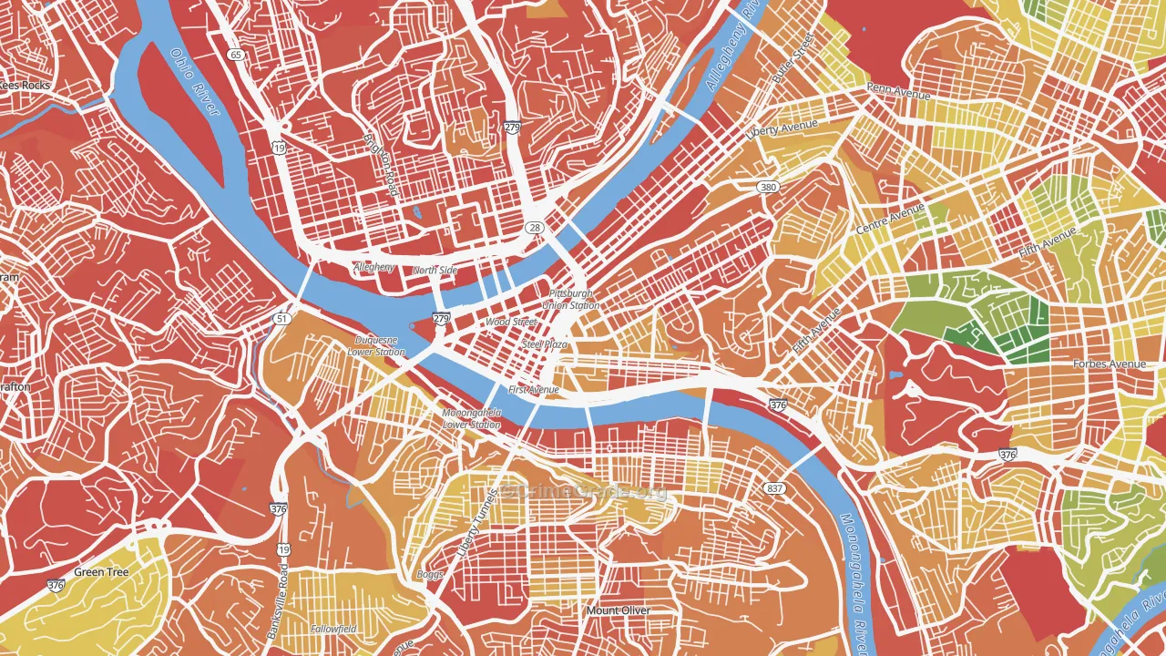 Central Business District, Pittsburgh, PA Map of Vandalism Rates