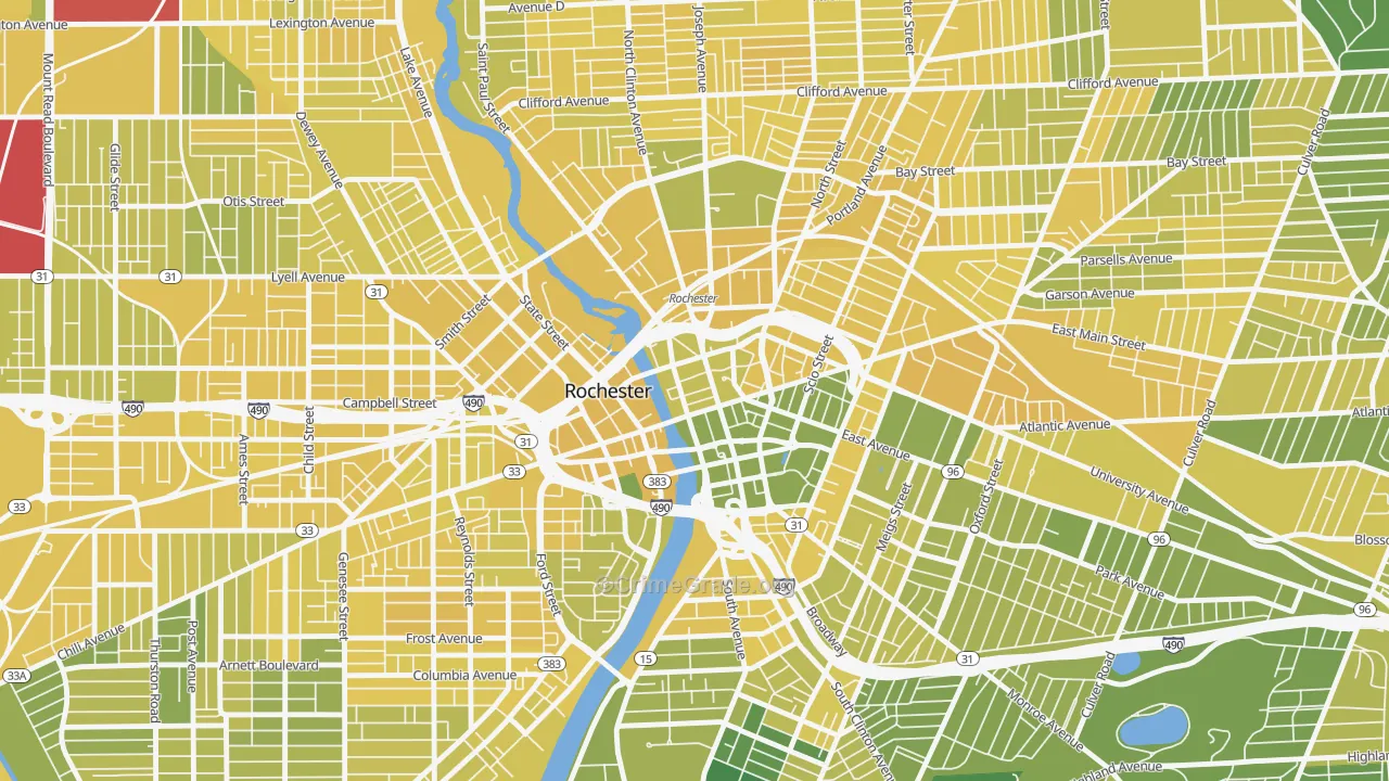 Central Business District-Rochester, Rochester, NY Map of Vandalism Rates