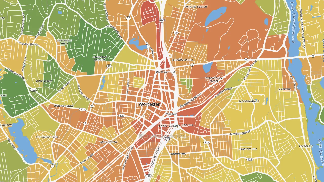 Central Business District, Worcester, MA Map of Vandalism Rates