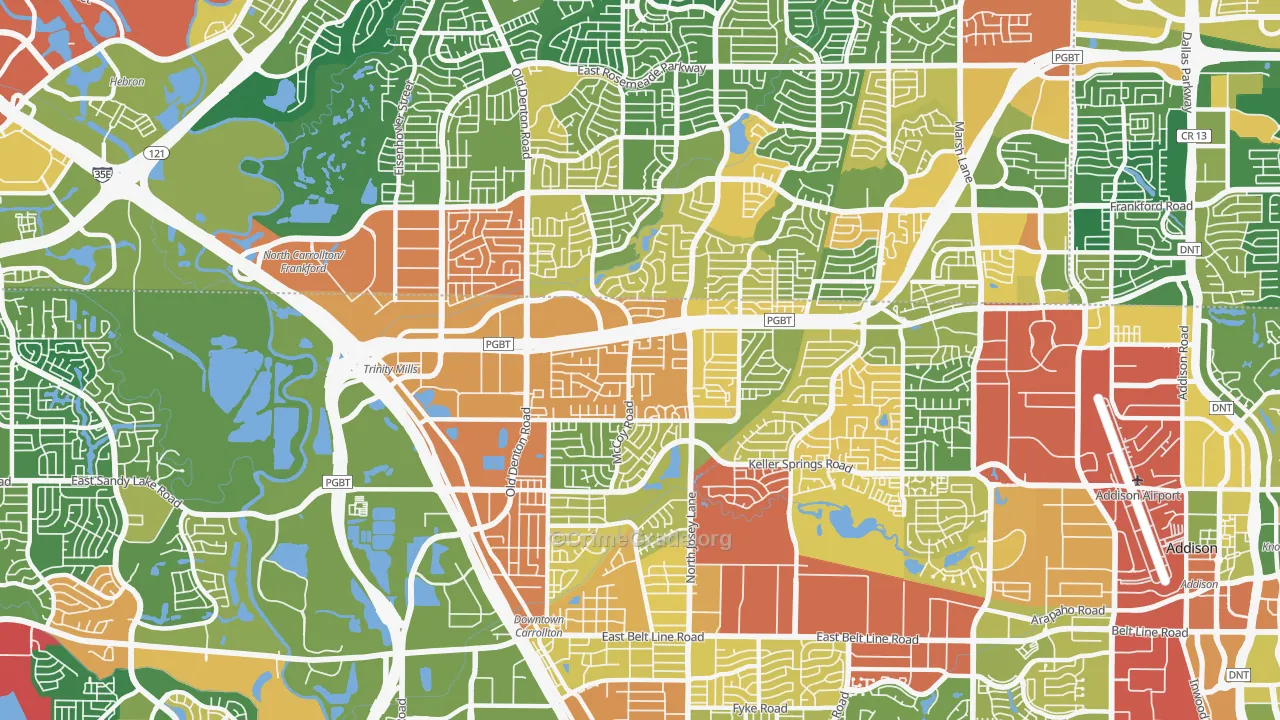 Central Carrollton, Carrollton, TX Map of Vandalism Rates