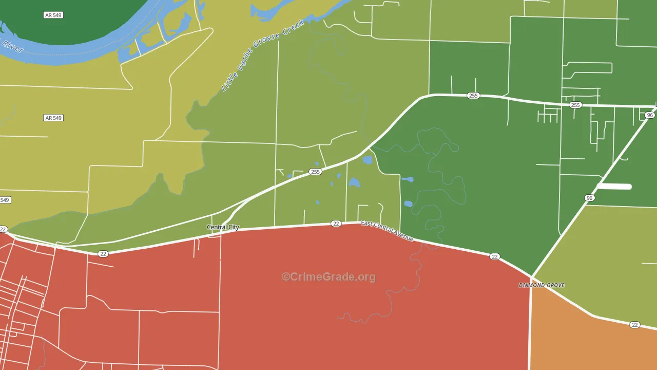 Central City, AR Map of Vandalism Rates