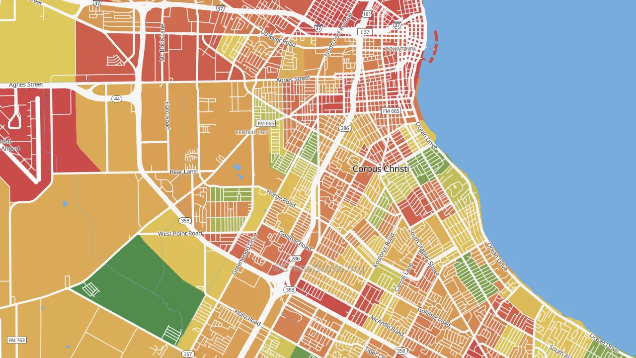 Central City, Corpus Christi, TX Map of Vandalism Rates