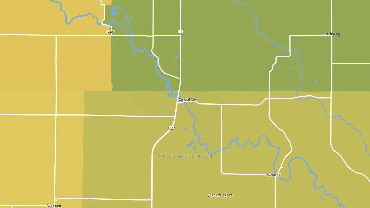 Central City, IA Map of Vandalism Rates