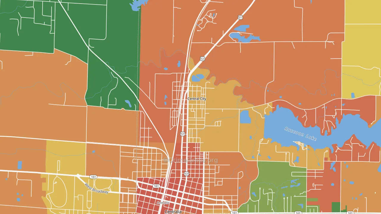 Central City, IL Map of Vandalism Rates