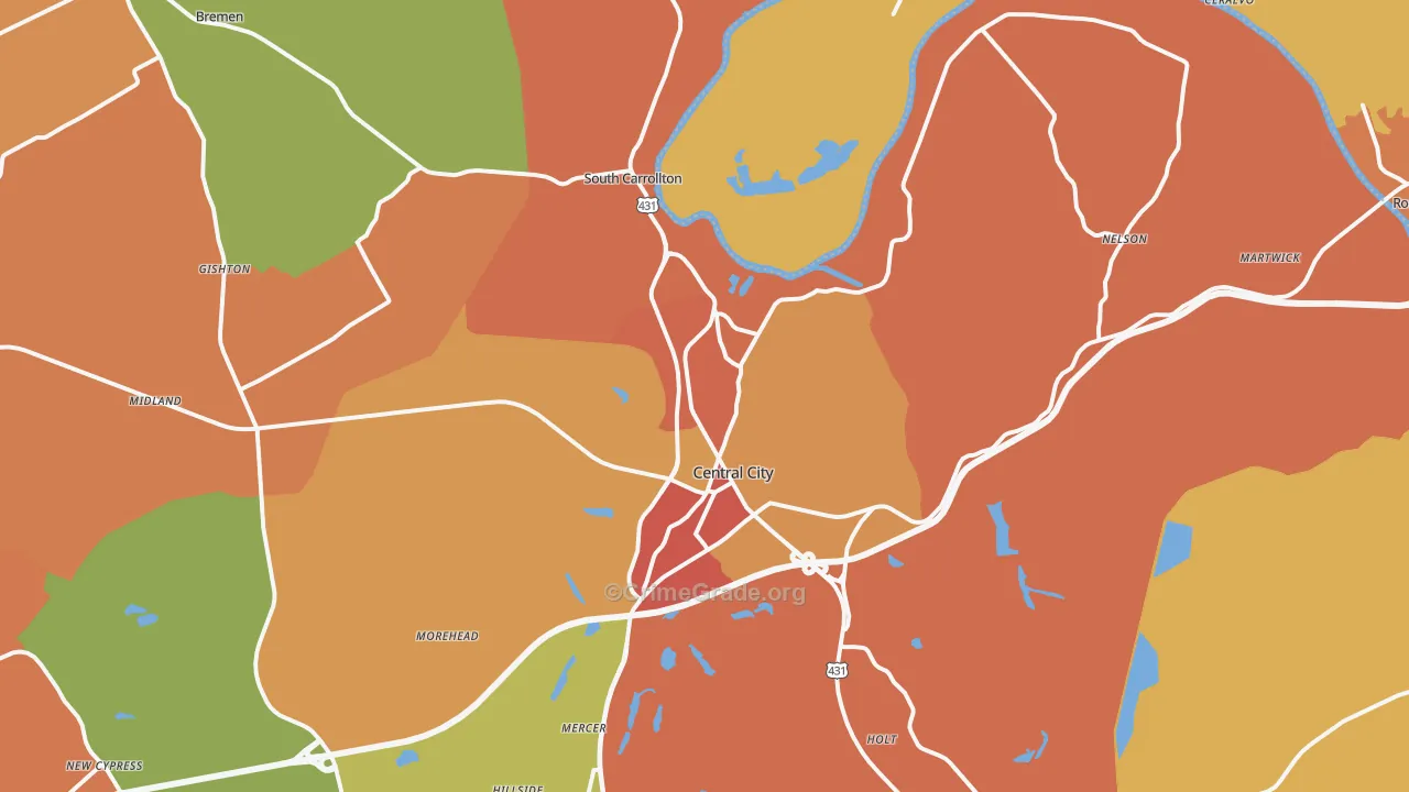 Central City, KY Map of Vandalism Rates