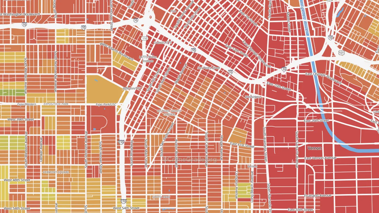 Central City, Los Angeles, CA Map of Vandalism Rates