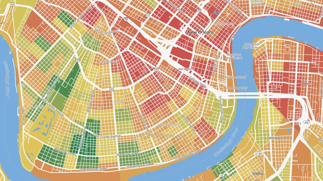 Central City, New Orleans, LA Map of Vandalism Rates