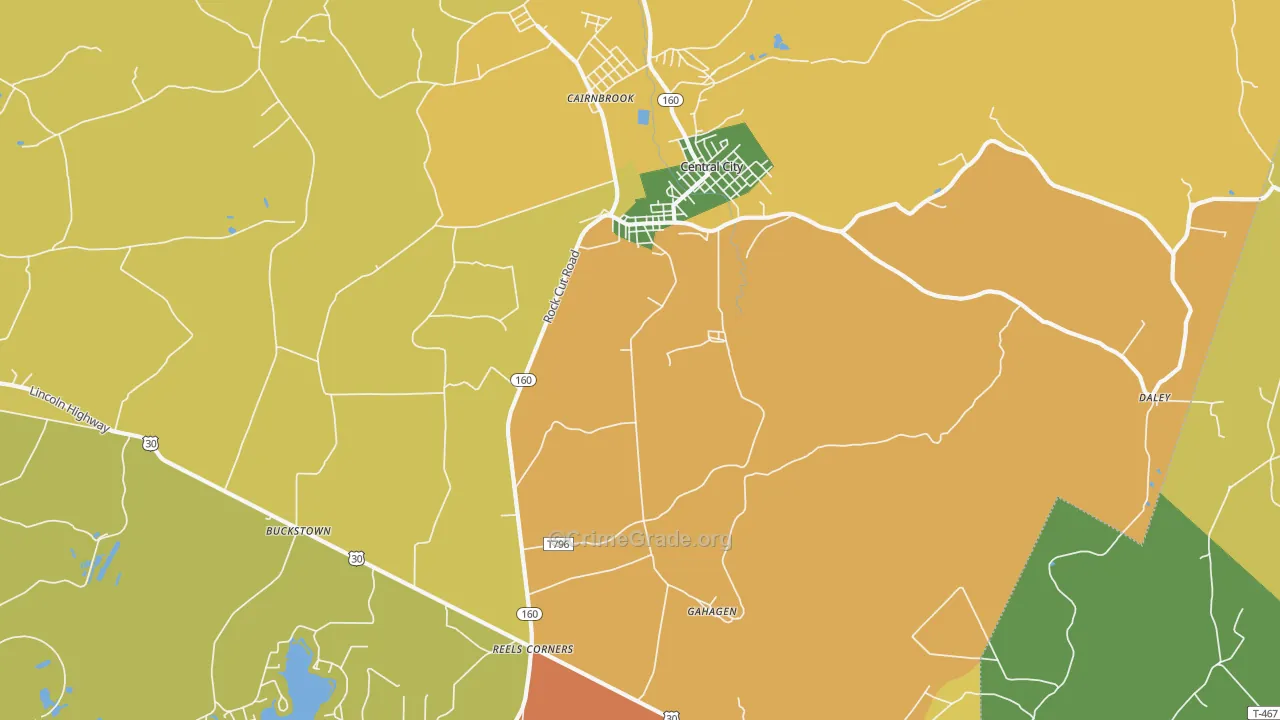 Central City, PA Map of Vandalism Rates