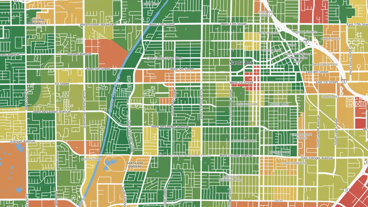 Central City Santa Ana, Santa Ana, CA Map of Vandalism Rates