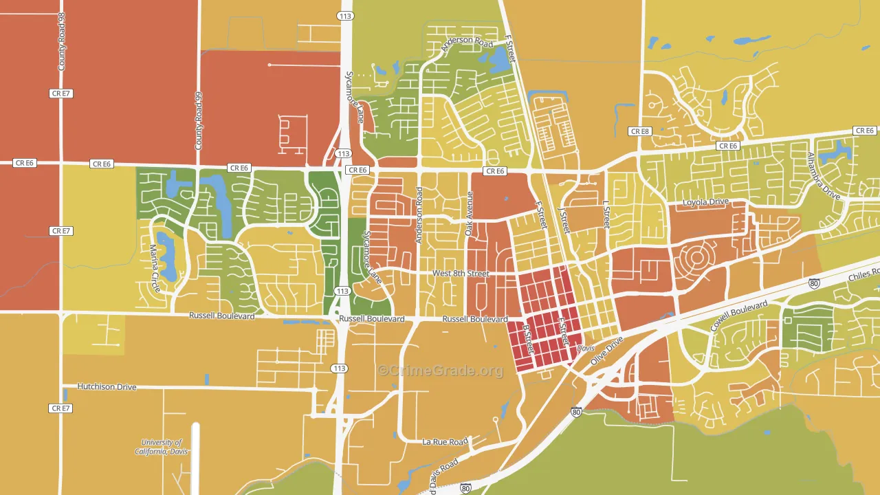 Central Davis, Davis, CA Map of Vandalism Rates