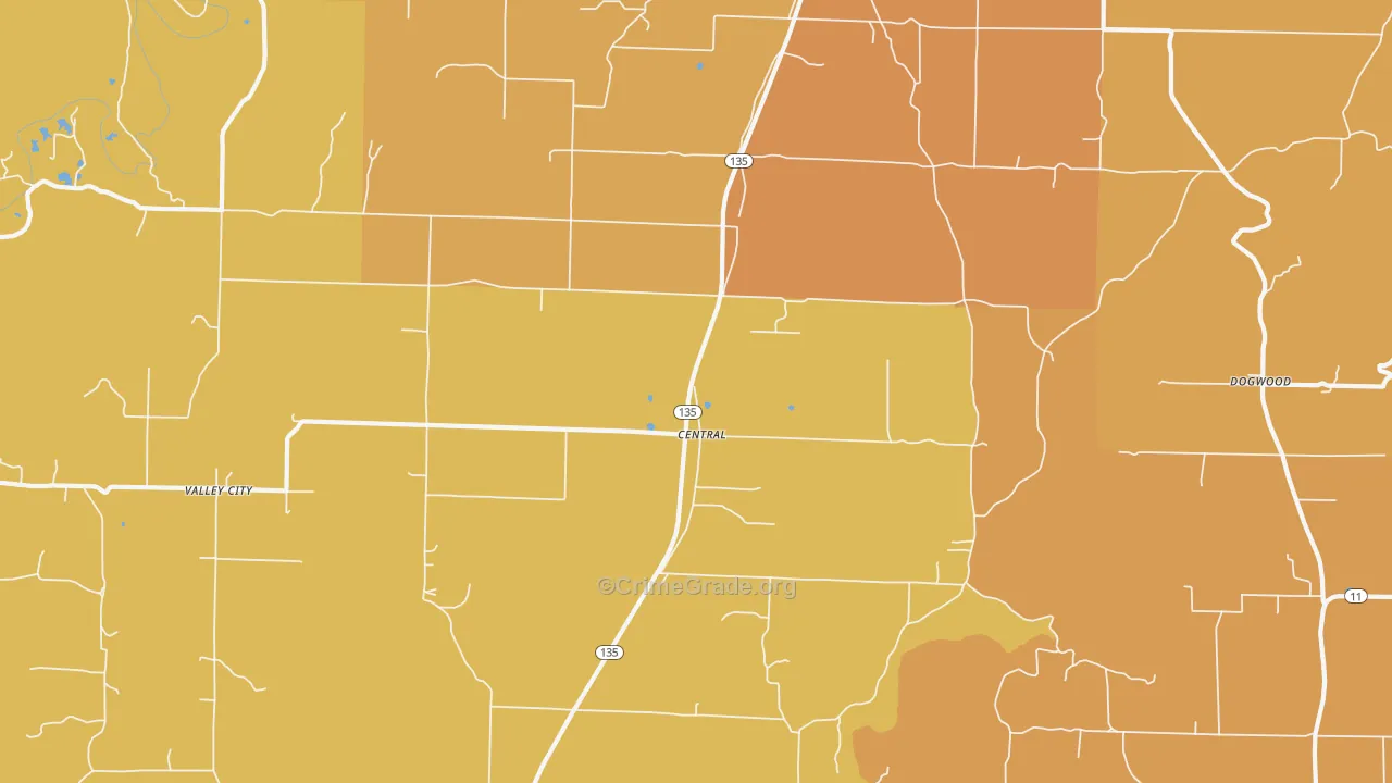 Central, IN Map of Vandalism Rates