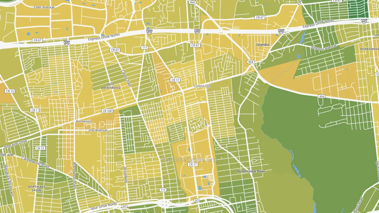 Central Islip, NY Map of Vandalism Rates