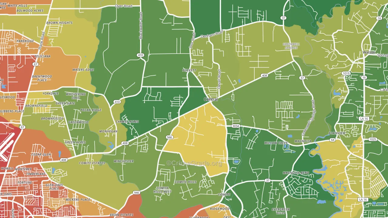 Central, LA Map of Vandalism Rates