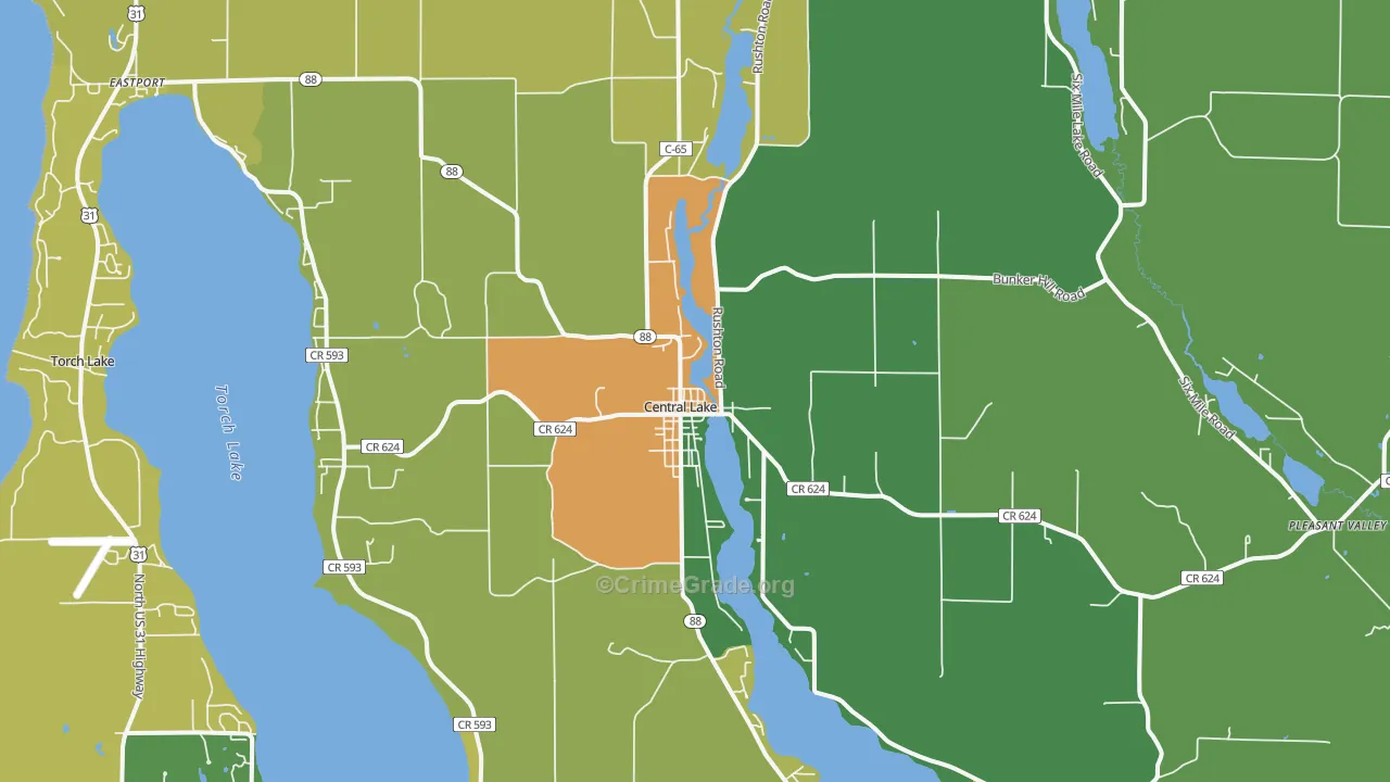Central Lake, MI Map of Vandalism Rates