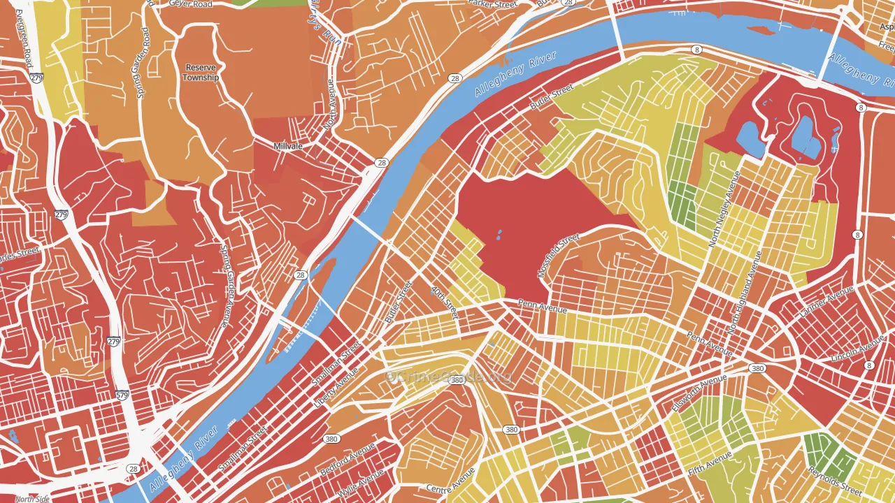 Central Lawrenceville, Pittsburgh, PA Map of Vandalism Rates