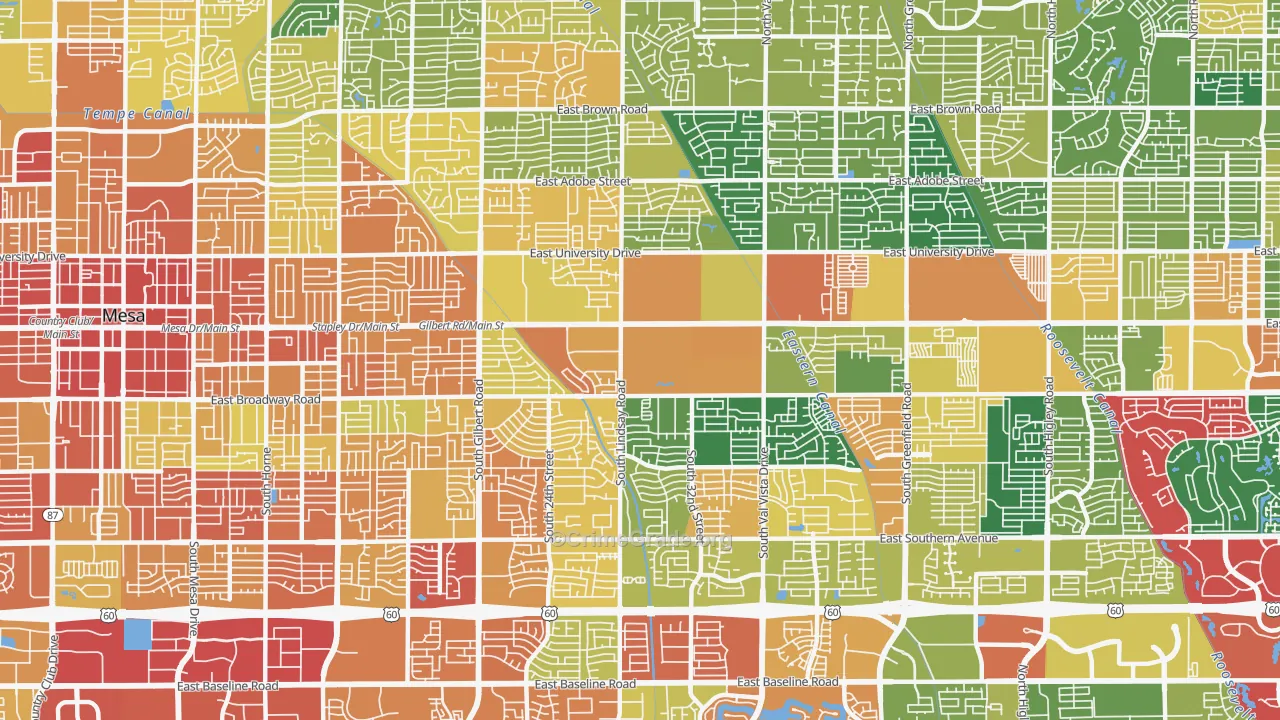 Central Mesa, Mesa, AZ Map of Vandalism Rates