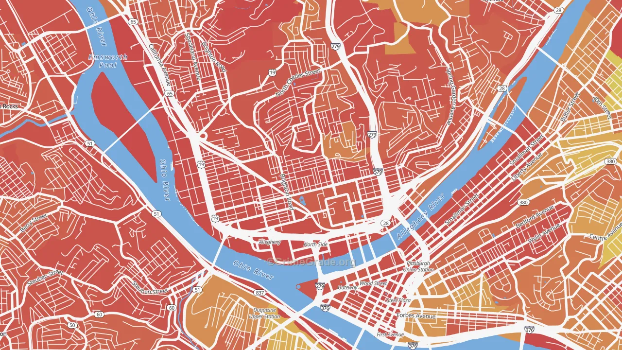 Central Northside, Pittsburgh, PA Map of Vandalism Rates