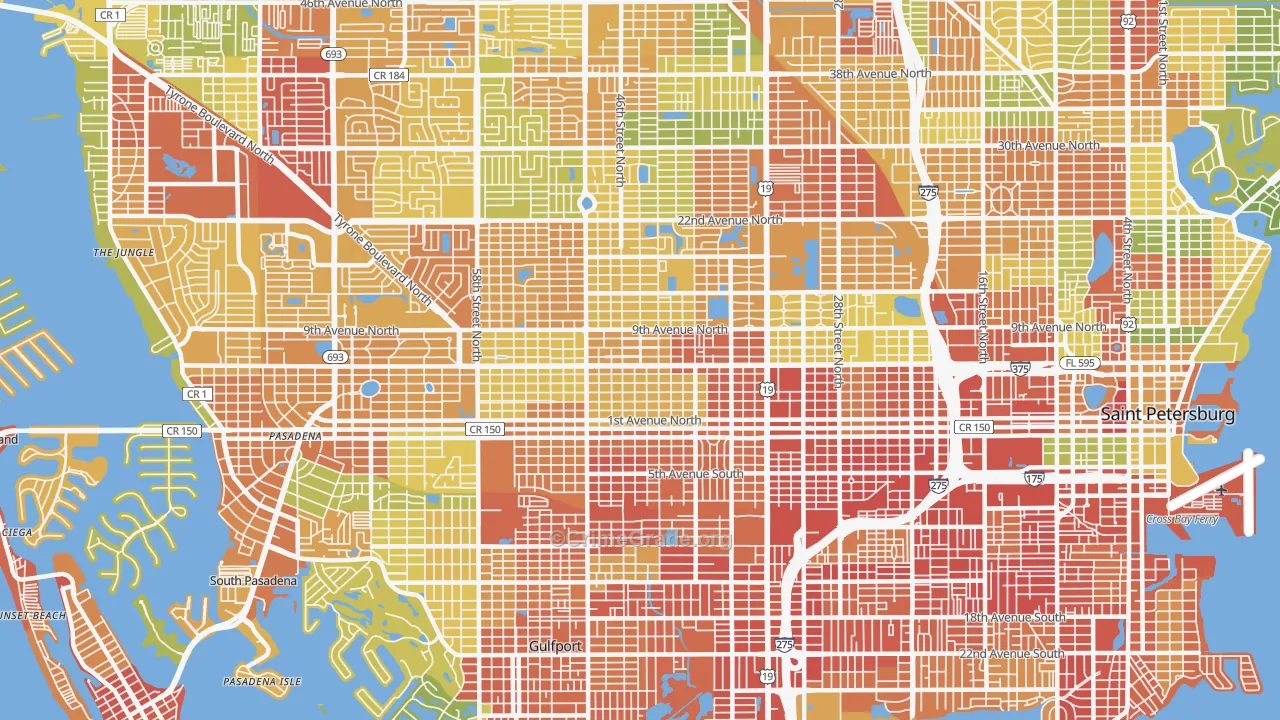 Central Oak Park, St. Petersburg, FL Map of Vandalism Rates