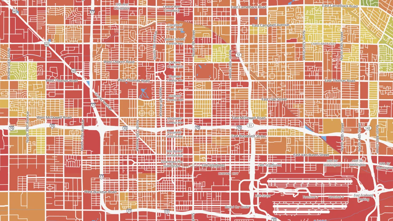 Central Phoenix, Phoenix, AZ Map of Vandalism Rates
