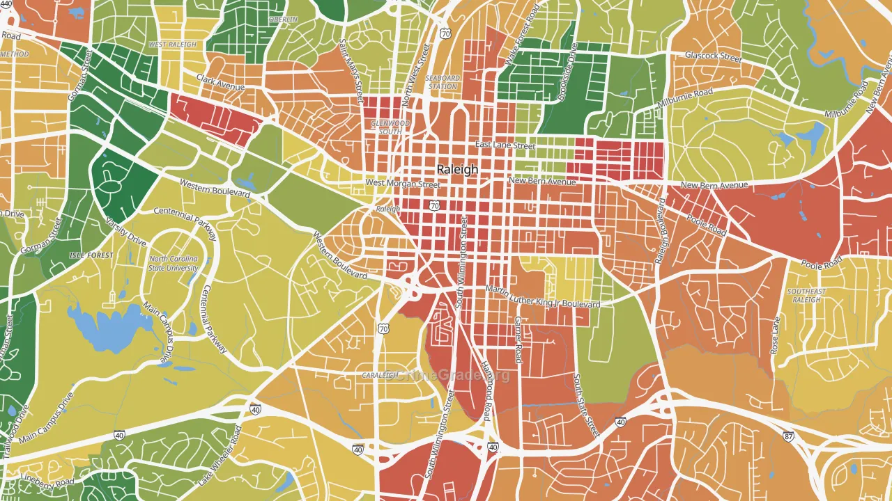 Central, Raleigh, NC Map of Vandalism Rates