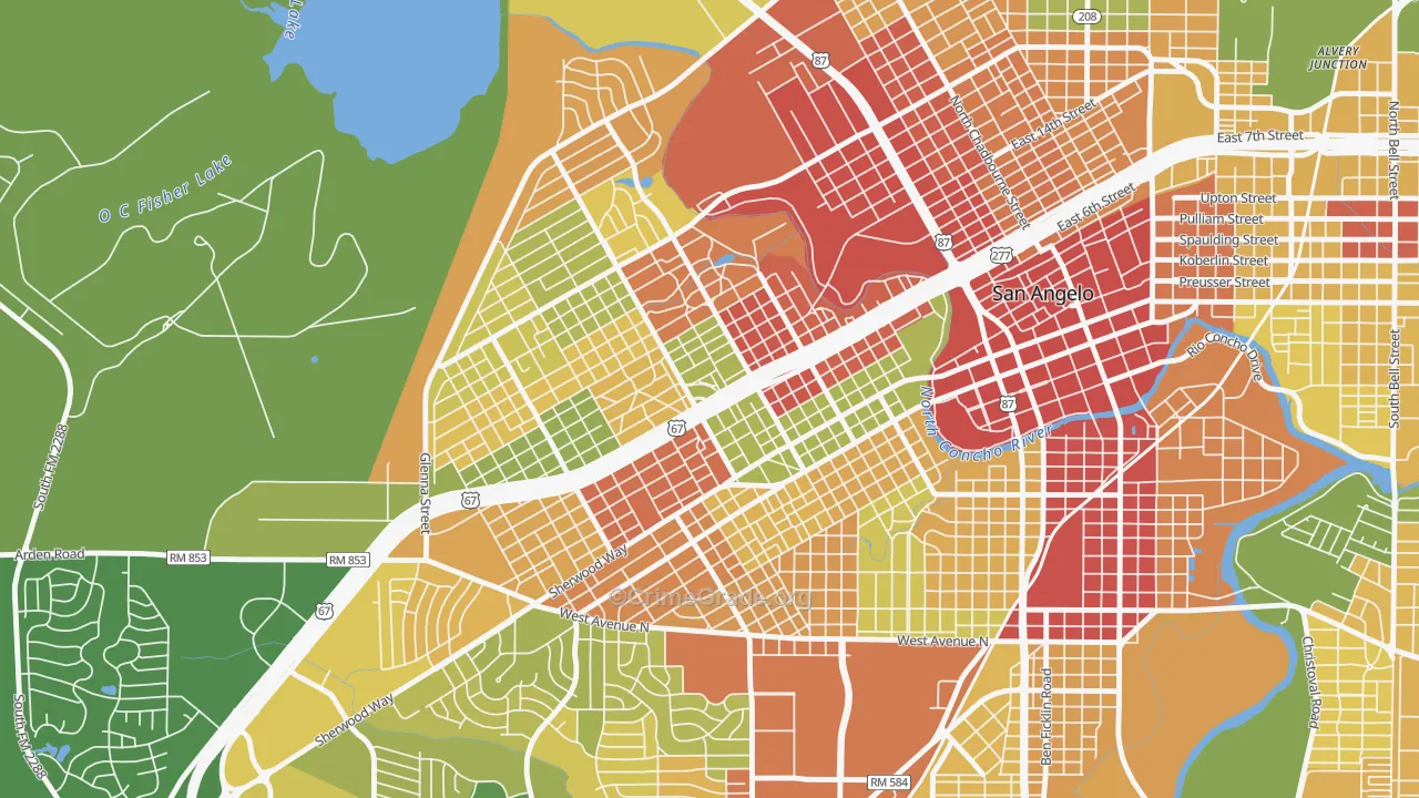 Central, San Angelo, TX Map of Vandalism Rates