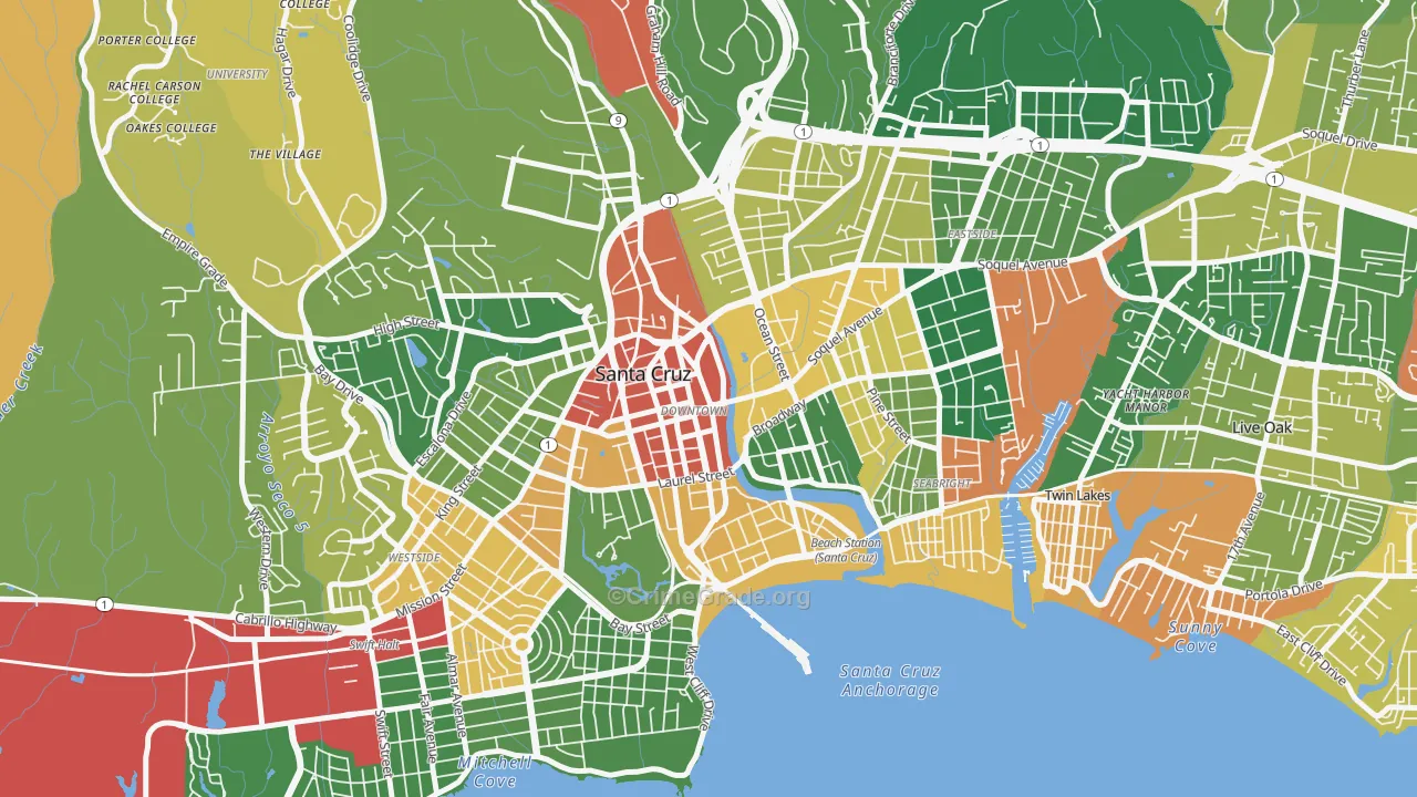 Central Santa Cruz, Santa Cruz, CA Map of Vandalism Rates