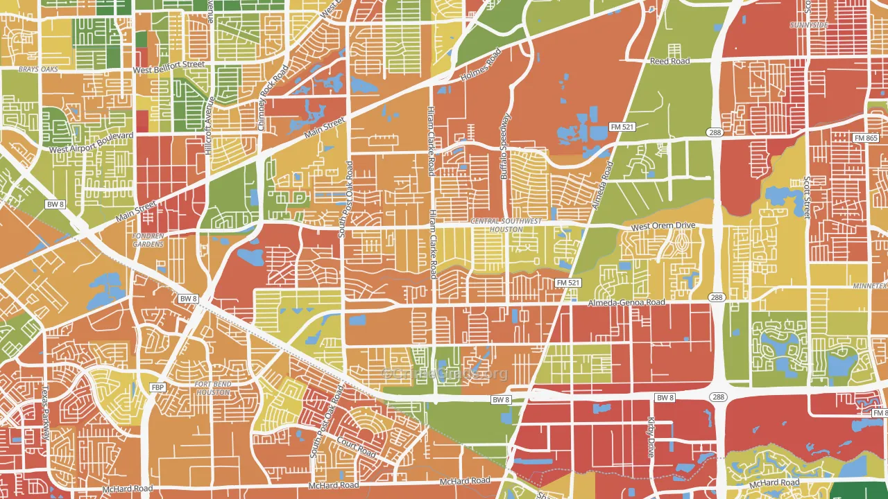 Central Southwest, Houston, TX Map of Vandalism Rates