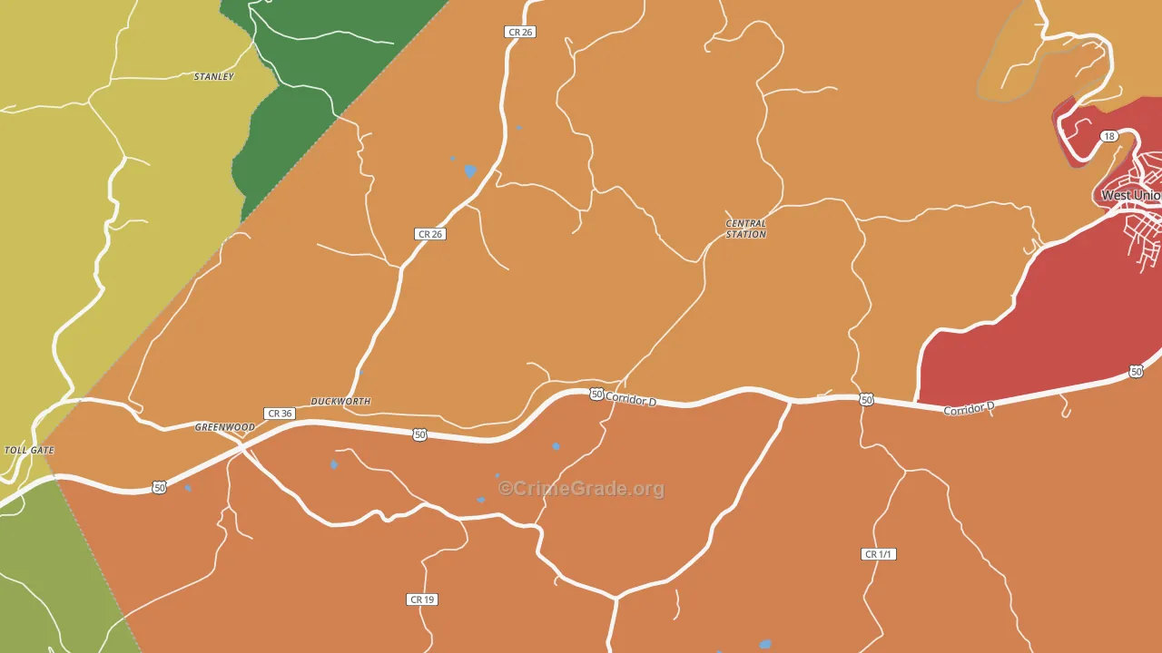 Central Station, WV Map of Vandalism Rates