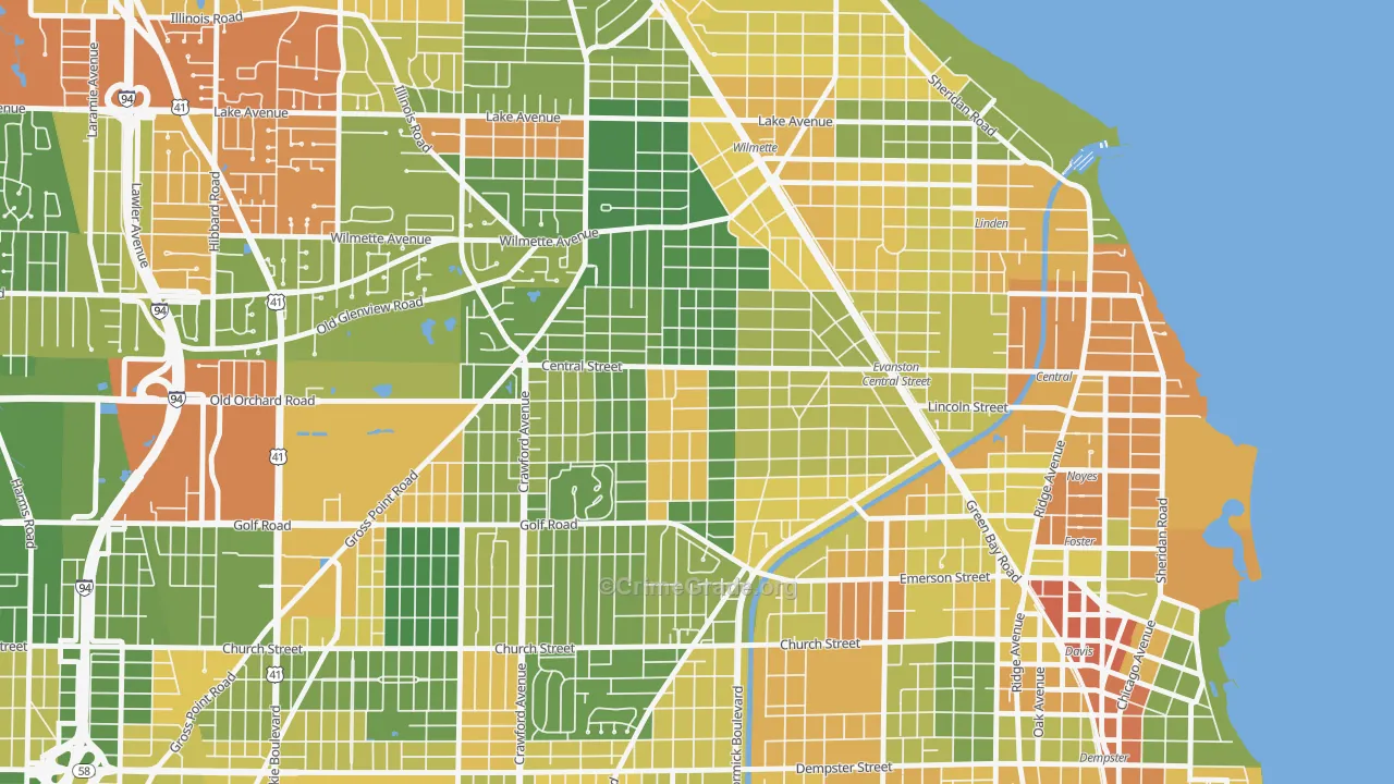 Central Street Merchant District, Evanston, IL Map of Vandalism Rates