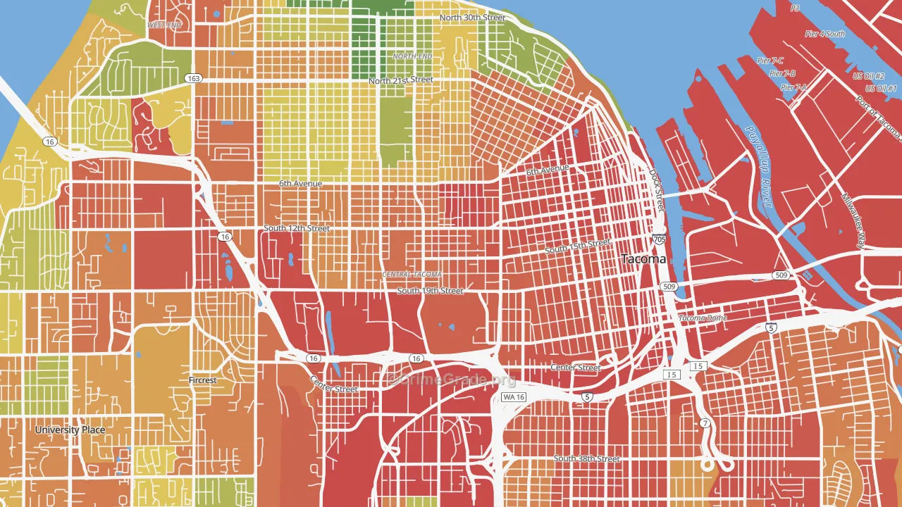 Central, Tacoma, WA Map of Vandalism Rates