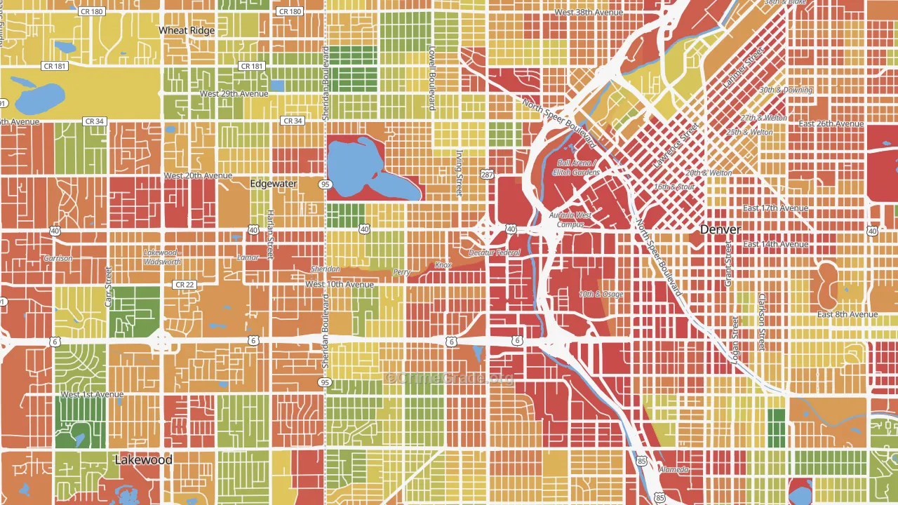 Central West Denver, Denver, CO Map of Vandalism Rates