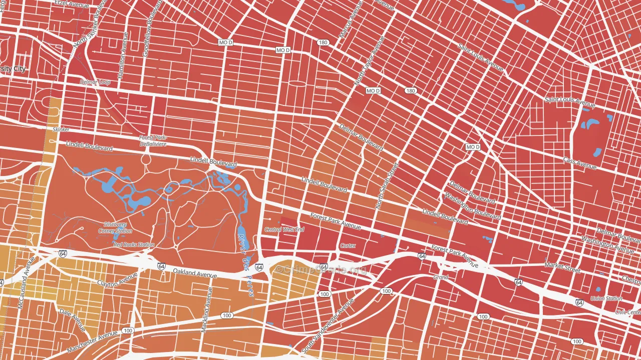 Central West End, St. Louis, MO Map of Vandalism Rates