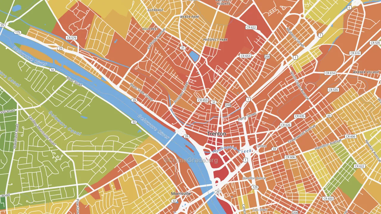 Central West, Trenton, NJ Map of Vandalism Rates