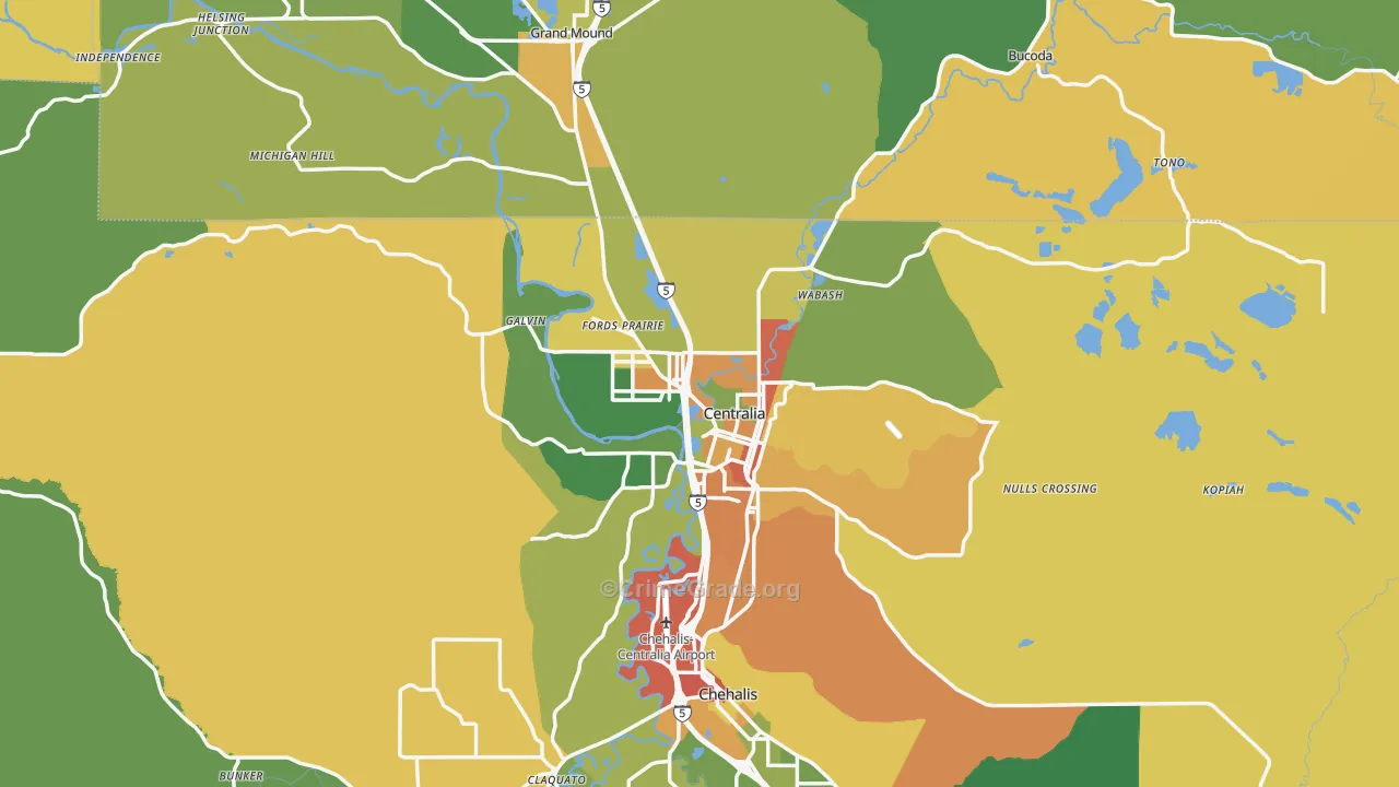 Centralia, WA Map of Vandalism Rates