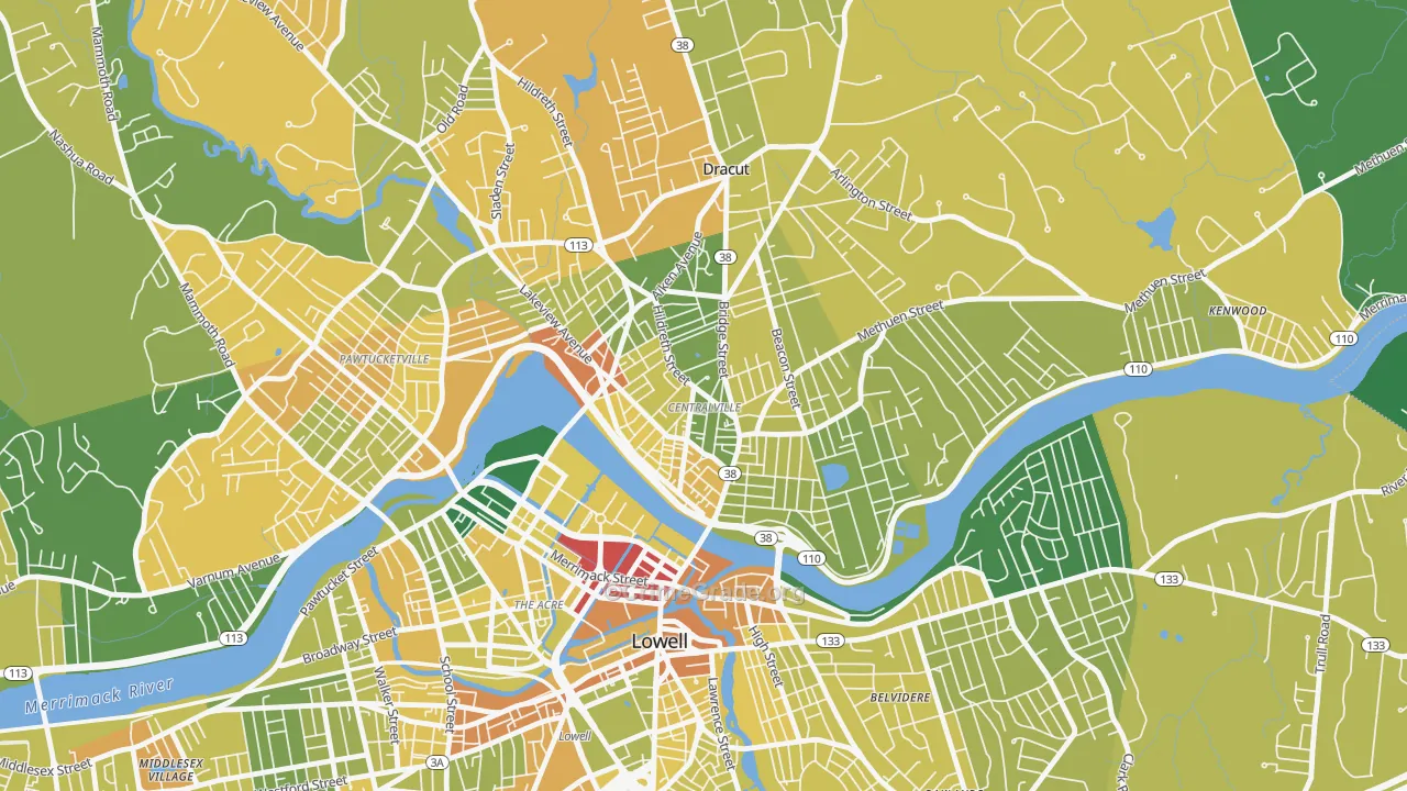 Centralville, Lowell, MA Map of Vandalism Rates