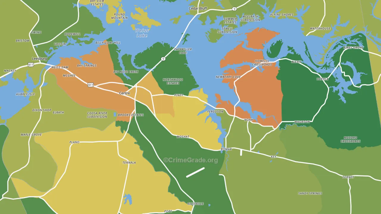 Centre, AL Map of Vandalism Rates