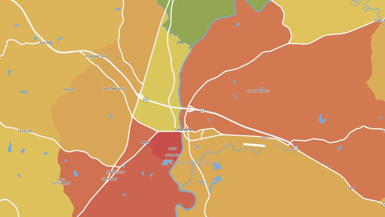 Centreville, AL Map of Vandalism Rates
