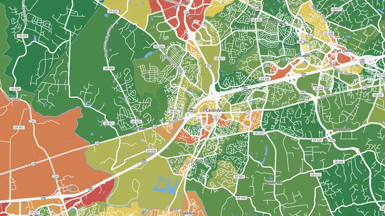 Centreville, VA Map of Vandalism Rates