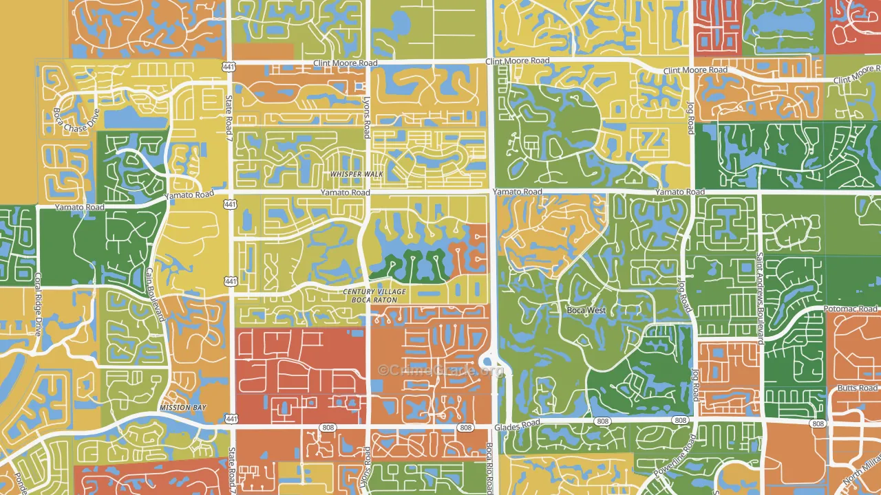 Century Village West, Boca Raton, FL Map of Vandalism Rates