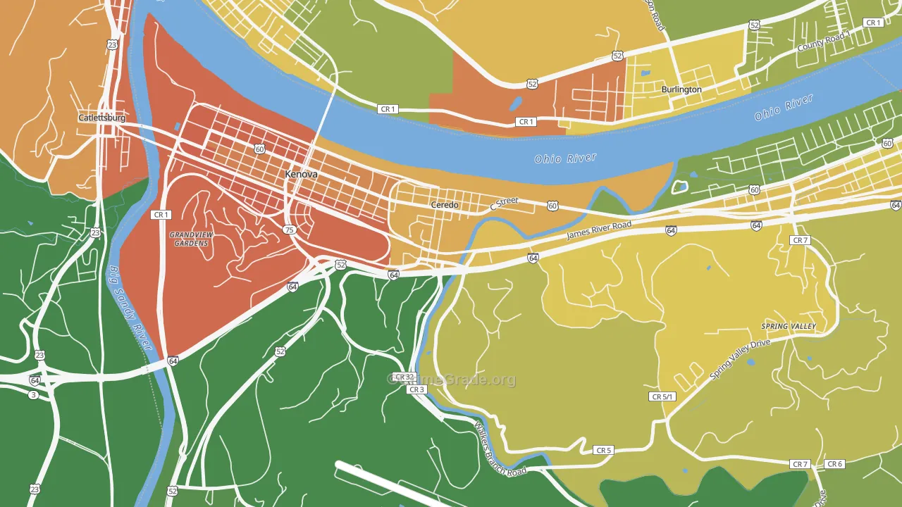 Ceredo, WV Map of Vandalism Rates