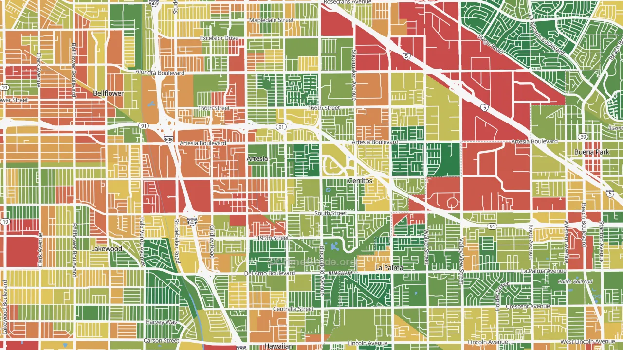 Cerritos, CA Map of Vandalism Rates