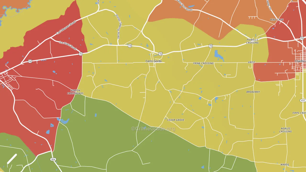 Cerro Gordo, NC Map of Vandalism Rates