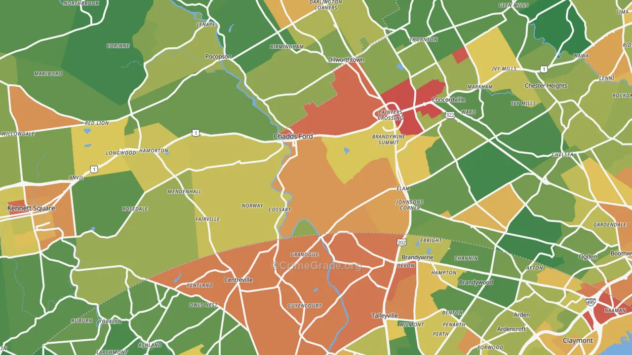 Chadds Ford, PA Map of Vandalism Rates