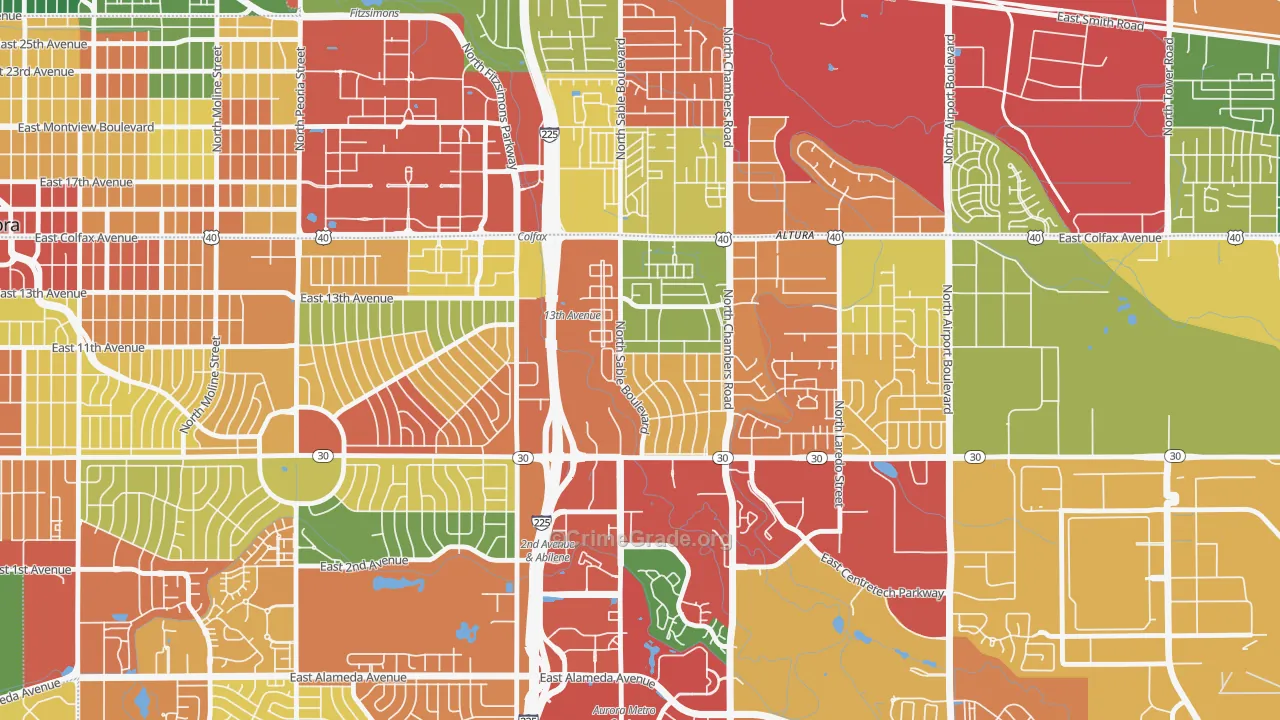 Chambers Heights, Aurora, CO Map of Vandalism Rates