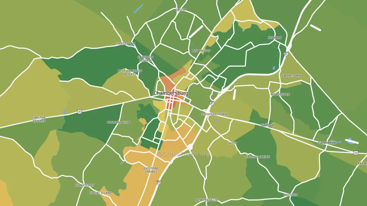 Chambersburg, PA Map of Vandalism Rates
