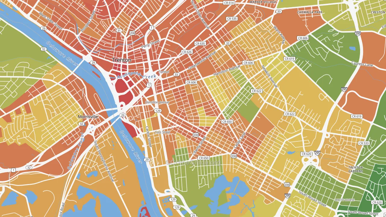 Chambersburg, Trenton, NJ Map of Vandalism Rates